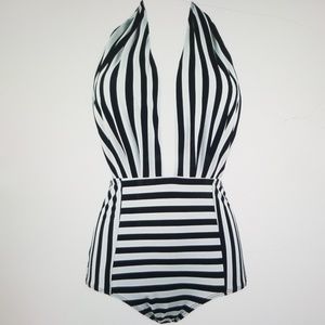 One piece high waisted, backless swimsuit